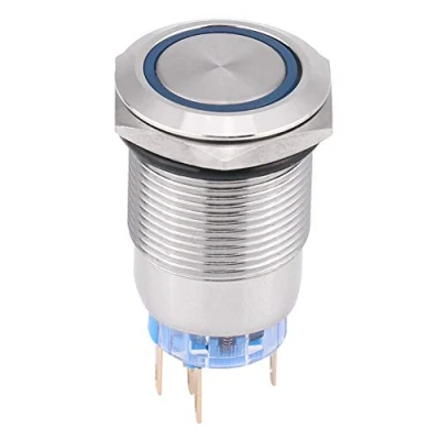 Immagine di Interruttore A Pulsante Autobloccante 12V 24V LED, 19 Mm In Acciaio Inossidabile Impermeabile 1no1nc(Blu) (1 Pezzi)