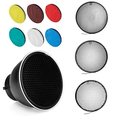 Immagine di Bowens Mount Diffusore a riflettore standard da 7 pollici, con griglia nido d&#039;ape, panno morbido in 6 colori, per Lamp (standard riflettente + 10 / 30 50)
