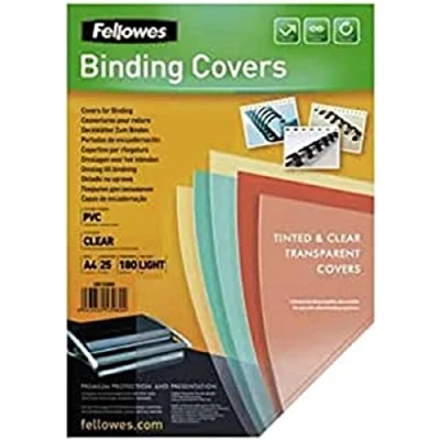 Immagine di Fellowes 5380001 Copertine per Rilegatrice in PVC Trasparente, Formato A4, 180 Micron, Confezione da 25 Pezzi