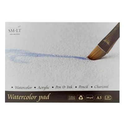 Immagine di SM.LT 3 AS 20 (260) English Watercolor Pads A3 carta da acquerello, 100% Riciclato di con cotone, alterungsbestaendig e acidi, fogli, 260 GSM Bianco