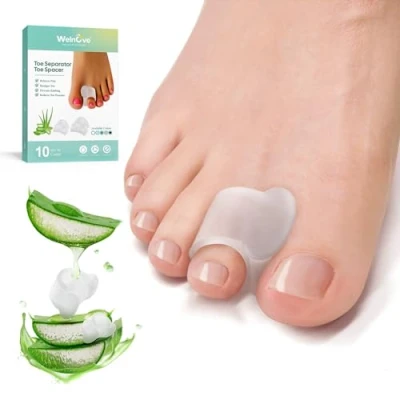 Immagine di Welnove Separadita per dita in gel Confezione da 10 distanziatori dei piedi con estratto di aloe vera sovrapposte, allineamento dell&#039;alluce e sollievo dall&#039;alluce valgo