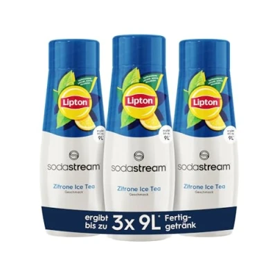 Immagine di SodaStream Sciroppo Lipton Ice Tea Limone, 1 flacone da 9 litri, preparato in pochi secondi e sempre fresco, 3 x 440 ml