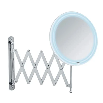 Immagine di Wenko Specchio cosmetico da Parete telescopico Barona con LED, Braccio Estensibile (55 cm), orientabile e Regolabile in Altezza, Funzione Touch, Funzionamento Tramite USB o batterie, Ø 20cm