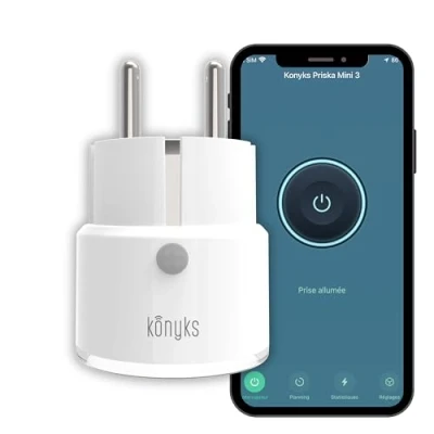 Immagine di Konyks Priska Mini 3 FR WiFi + BT, funzioni avanzate V3, 10A, contatore di consumo, compatibile Alexa e Google Home &amp; Tuya Bianco/Trasparente