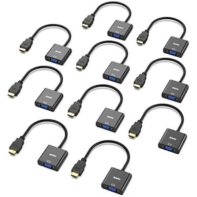 Immagine di BENFEI Adattatore HDMI a VGA 10 Confezioni, Unidirezionale Computer Monitor, Placcato in Oro per Desktop Laptop PC Monitor proiettore HDTV Chromebook Raspberry Pi Roku Xbox