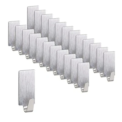 Immagine di relaxdays Gancio Ganci Adesivi, Set 24 Appendiabiti da Parete in Acciaio Autoadesivi, Portasciugamani, Bagno &amp; Cucina, Argento, Inox