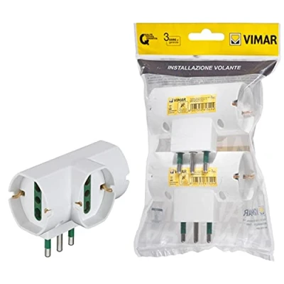 Immagine di Vimar FP00315.B Adattatore multiplo SICURY 250 V sfalsato verticale 2 pezzi, spina 2P+T 16 A standard IT tipo S17, 3 prese universali