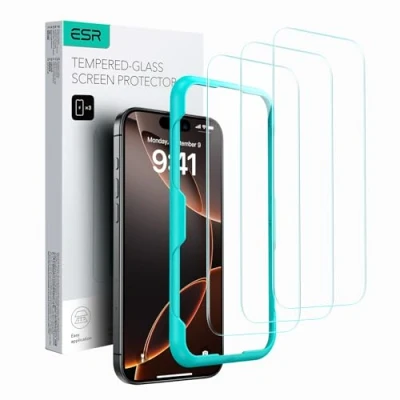 Immagine di ESR Pellicola Vetro per iPhone 16 Pro Max, temperato con supporto di installazione, Durezza 9H, Protezione militare, Chiarezza HD, Resistente ai graffi, 3 Pezzi