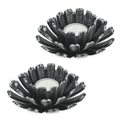 Immagine di Relaxdays Portacandele, Set da 2, a Forma di Fiore, Supporto in Ghisa, Esterni e Interni, H x D: 6 13,5 cm, Argento, 100%