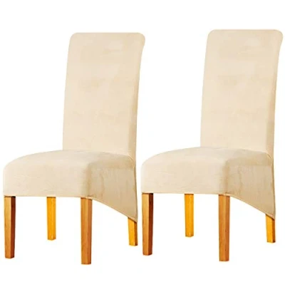 Immagine di LANSHENG Fodere per Sedia XL,Elastan Elasticizzato con Fascia Elastica, da Pranzo in Velluto di Grandi Dimensioni Ristorante Banchetti dell&#039;hotel (Beige,2 Pezzi(XL))