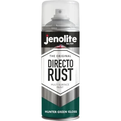 Immagine di JENOLITE Directorust Vernice Aerosol Lucida VERDE CACCIATORE spray multisuperficie Per l&#039;uso su legno, metallo, plastica, ceramica e superfici arrugginite 400ml RAL6028