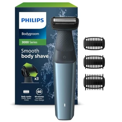 Immagine di Philips Bodygroom Series 3000 Rifinitore impermeabile per inguine e corpo, rasatura precisa confortevole, routine di cura del corpo completa, 60 minuti autonomia, modello BG3027/03