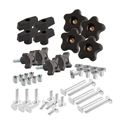 Immagine di POWERTEC 71174 Kit manopola a T, bulloni filettati e rondelle 5/16 18, set da 46 pezzi, con scanalatura accessori per binari maschere apparecchi la lavorazione del legno