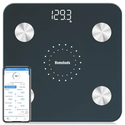 Immagine di Homebuds Bilancia Pesapersone, Alta Precisione Assicurato Dalla Fabbrica Professionale di Pesapersone Digitale dal 2001, App Sync 13 Composizione Corporea, 180kg, LED, Blu