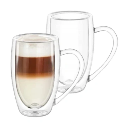 Immagine di Wilmax bicchieri termici a doppia parete con manico set di 2 da cappuccino tè tazze termiche 500 ml