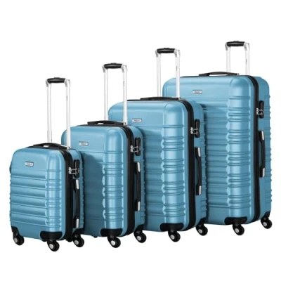 Immagine di set di valigie Zelsius 4 pezzi, blu acciaio valigia rigida in ABS con chiusura a combinazione, ruote e divisorio interno mano, rigide trolley, grande