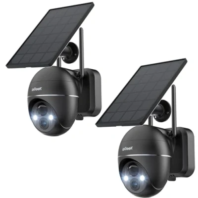 Immagine di ieGeek 2K Telecamera Wi Fi Esterno Senza Fili con Pannello Solare, 360 PTZ Videocamera Sorveglianza WiFi Batteria Rilevamento Umano PIR, Sirena, Visione Notturna a Colori, 2 Vie Audio, IP65, pz