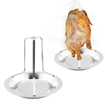 Immagine di Graplan 2 Pezzi Roaster Rack Verticale Acciaio Inox Arrosto di Pollo in Supporto Griglia per Pollame con Pennello Barbecue e Vaschetta Antigoccia,per Grill,Pollo