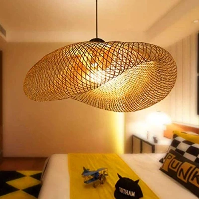 Immagine di FUMIMID Lampadario In Bambù Boho Lampada A Sospensione Creativo Nido D&#039;uccello E27 Rattan Retrò Intreccio Per Sala Da Pranzo Tè Soggiorno Cucina Camera Letto Ristorante,100cm