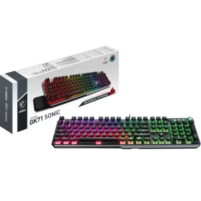 Immagine di MSI VIGOR GK71 Sonic Tastiera meccanica da gioco (layout UK) Light &amp; Fast Red Switch, multi strato RGB LED retroilluminato, funzioni multimediali, poggiapolsi, Center full size