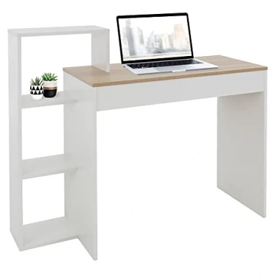 Immagine di ML Design Scrivania per Computer PC Laptop con 3 Ripiani 110 x 72 40 cm Tavolo da Lavoro Casa Ufficio Studio Sistema 2 in 1 Piano Legno Rovere Sonoma/Bianco Scrittoio Postazione di