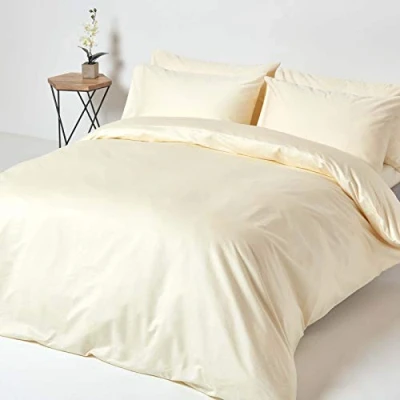 Immagine di Homescapes crema cotone egiziano percalle, 1000 fili con set copripiumino tinta unita 100% federa inclusa, Cotone, Cream, Doppio