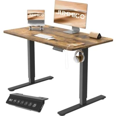 Immagine di JUMMICO Scrivania Regolabile in Altezza, Elettrica con Smart Panel da caricatore USB, Piedi Funzioni di Memoria, Standing Desk 100 x 60 cm, Marrone