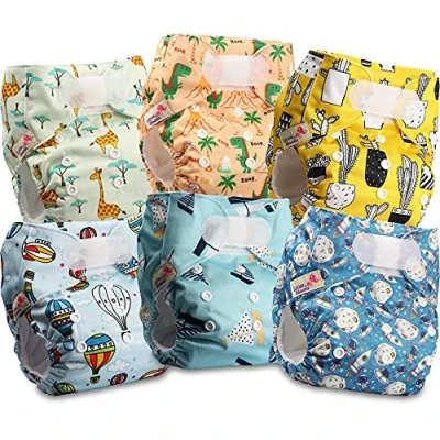 Immagine di Littles and Bloomz FLV2 0602 Pannolino lavabile per bambini, riutilizzabile, con bottoni a pressione standard, confezione da 6 pannolini