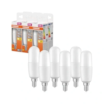 Immagine di OSRAM LED STAR STICK, Attacco: E14, Bianca Fredda, 4000 K, 8 W, Equivalenti a 60 Opaco, Confezione da 6 Pezzi