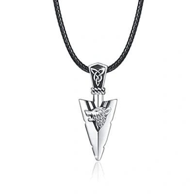 Immagine di ZIPPICE Collana con punta di Freccia in argento Sterling 925 Lupi Ciondolo Spada Lupo Amuleto Celtico Vichingo Gioiello Regalo per Uomo e Donna