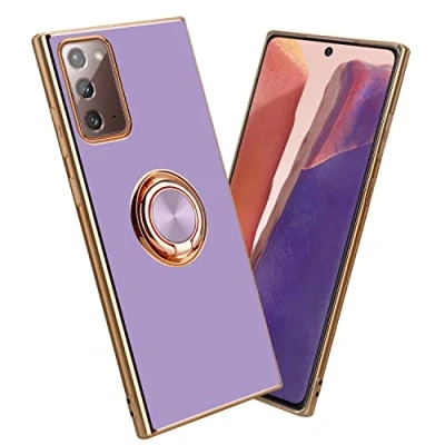 Immagine di Cadorabo Custodia compatibile con Samsung Galaxy NOTE 20 in Glossy Viola Chiaro Oro anello Coperchio silicone TPU flessibile, protezione per la fotocamera, supporto magnetico l&#039;auto