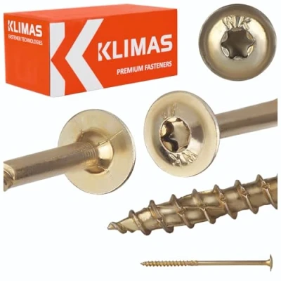 Immagine di KLIMAS Viti per Legno Torx a Testa Piatta TX Giallo Set di Costruzione Tetto 10 x 200 (25 pz.)