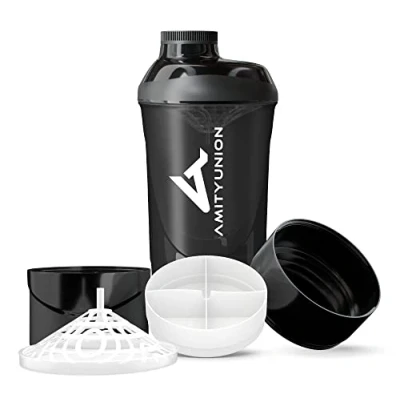 Immagine di AMITYUNION Shaker per proteine ​​ L&#039;ORIGINALE Senza BPA con setaccio, scala frullati di siero latte cremosi, tazze Gym Deluxe isolati e concentrati sportivi, (Tazza fumogena nera)