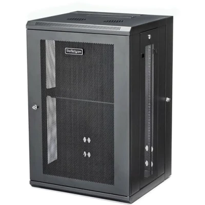 Immagine di StarTech.com Armadio Rack 19&quot; 18U a Muro, Server Profondo 40,5 cm per Switch/Dispositivi di Rete/AV/IT, Dati Ventilato con Ripiano e Pannelli Laterali rimovibili, Assemblato (RK1820WALHM)