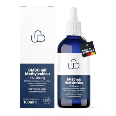 Immagine di Schweizer Naturals® DMSO con soluzione blu metilene 1% pura qualità USP, 100 ml, senza additivi, testata in laboratorio, made Germany