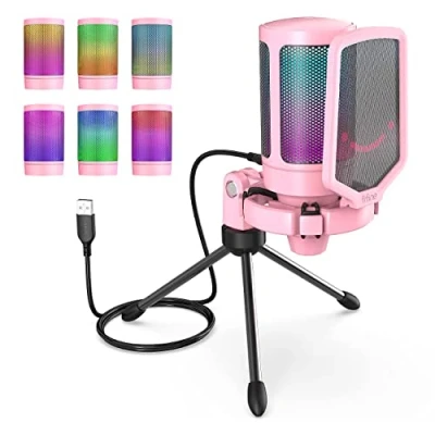 Immagine di FIFINE USB Microfono per PC Gaming PS5, RGB a Condensatore da Tavolo con Pulsante di Silenziamento, Filtro Anti Pop e Supporto Antiurto Streaming Podcasting Youtube Skype