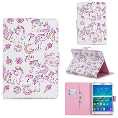 Immagine di Custodia Universale per 9 10.1&quot; Tablet, Portafoglio Cover Protettiva con Tasca Schede Huawei MediaPad T3 T5/M5 Lite 10,Galaxy Tab E 9.6/Tab A 10.1,Lenovo Tab4 10/TB X103F,iPad 2018, Unicorno
