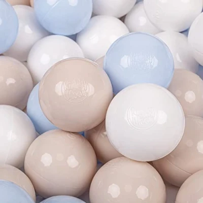 Immagine di KiddyMoon 100 Palline/7Cm Palline Morbide Colorate Per Piscina Bambini Fatto In EU, Beige Pastello/Blu Pastello/Bianco