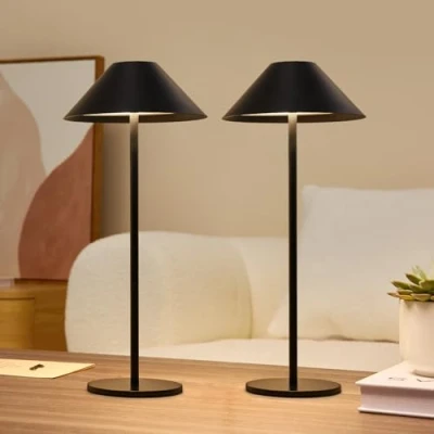Immagine di Lalavon Lampada da Tavolo Ricaricabile con Touch, Scrivania Senza Fili Dimmerabile 3 Modalità di Colore 3000K 6000K, 4000mAh Batteria Lampade USB C, Impermeabilità IP54, 2 Pezzi (Nero)