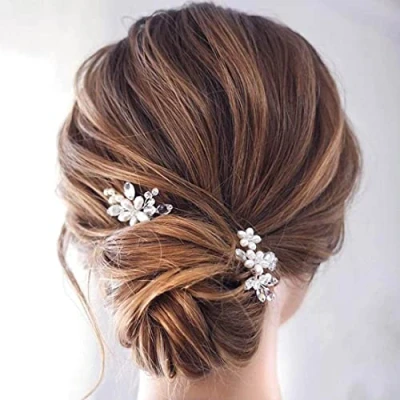 Immagine di Prosy Forcine per capelli da sposa in argento con cristalli, donne e ragazze (confezione 2)