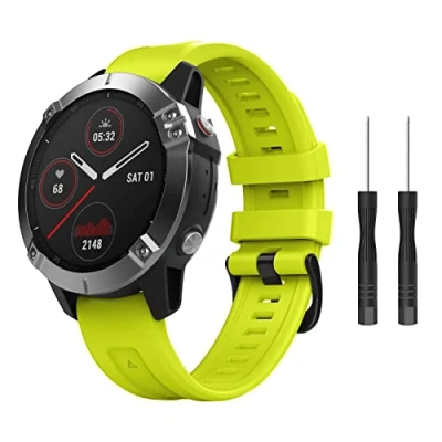 Immagine di MoKo Cinturino Compatibile con Fenix 7/7 Pro/6/6 Pro/5/5 Plus/Instinct/Instinct Solar/Instinct 2/Forerunner 965/955, Quick Fit 22mm Braccialetto di Ricambio in Morbido Silicone, Lime