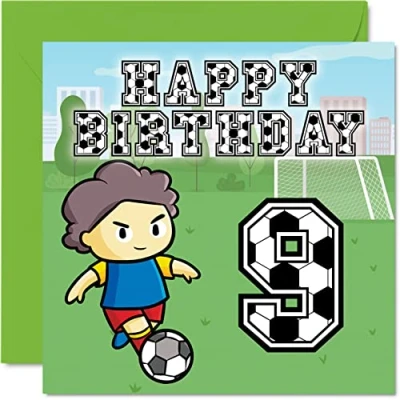 Immagine di Biglietto di auguri per 9 compleanno ragazzo tifoso calcio bambino anni, 145 mm x figlio, fratello, nipote, cugino, nono