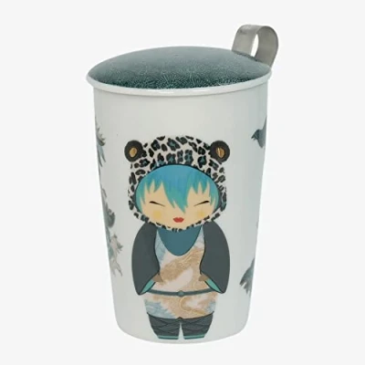 Immagine di Eigenart Teaeve Little Animals Leo 80058 Tazza a doppia parete, in porcellana, con coperchio e filtro acciaio inox, senza BPA, 350 ml