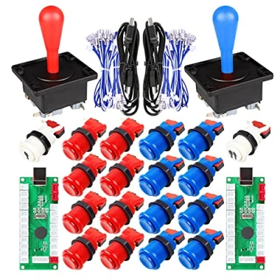 Immagine di EG STARTS Arcade Game Parti Mame USB Cabinet Encoder to Joystick 18x Happ Push Button Kit Colore Blu + Rosso