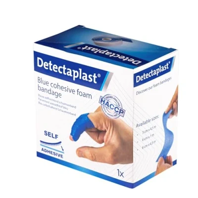 Immagine di compressa Detectaplast, autoadesiva per ferite e lesioni, cerotto in rocchetto impermeabile manipolare alimenti, super elastico, 6 cm x 4,5 m