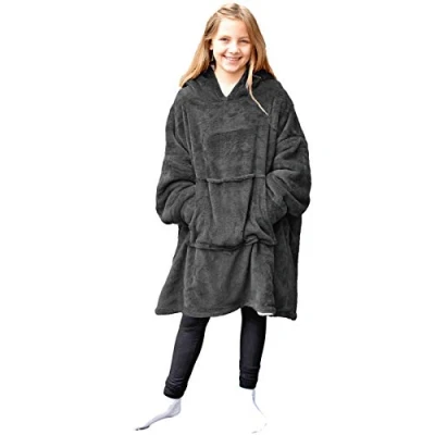 Immagine di HOMELEVEL Felpa Bambino Cappuccio Oversize Pigiama Bambina Invernale Felpato XL Tasca Marsupio Felpe Coperta Pile Sherpa Hoodie Ragazzi