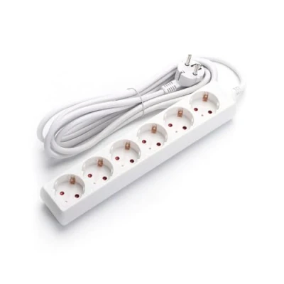 Immagine di Ciabatta 6 prese bianche prolunga senza interruttore con cavo 3G 1,5 mm² m, presa tedesca bianca (6 prese, m)