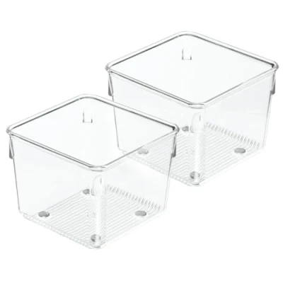 Immagine di iDesign Linus Divisorio per Cassetti, Piccolo Organizzatore Cassetti Cucina Utensili in Plastica, Set da 2 Box Contenitori, Trasparente
