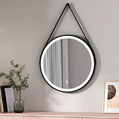 Immagine di EMKE Specchio da Bagno con illuminazione, LED Rotondo Ph60cm Interruttore Touch Luce Bianca 6500K Telaio Nero