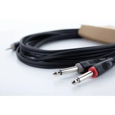 Immagine di Cordial 14865 jack / RCA Audio Adattatore a Y [1x Spina da 3.5 mm 2x 6.3 (mono)] 5 m Nero guaina in PVC, Cavo doppio